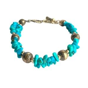 Carolyn Pollack Turquoise Nugget‎ Bracelet Sterling Silver Desert Pearl 2 Strand